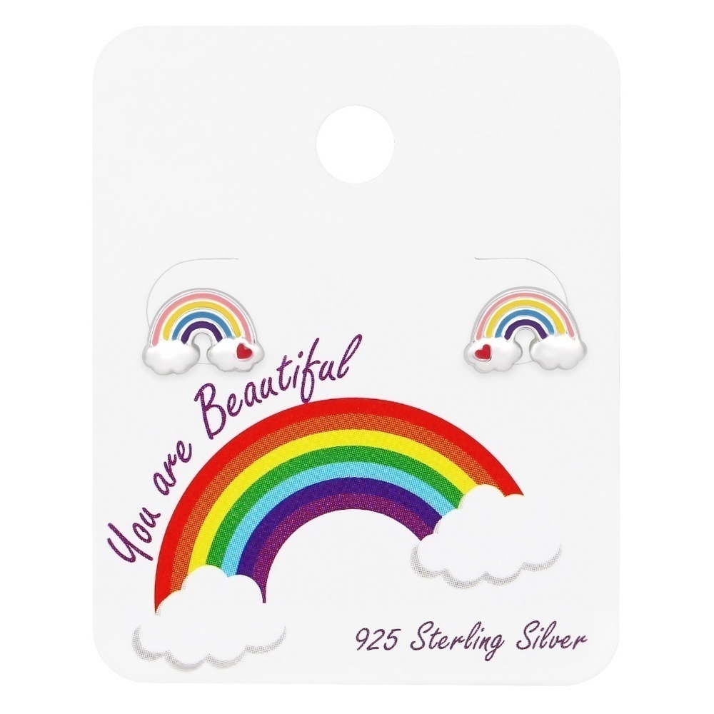 Sterling Silver Rainbow Heart Earrings on cute Gift Card